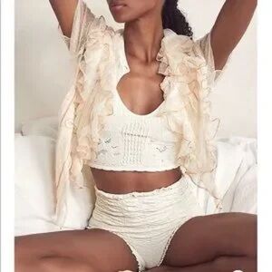 Free People Cream and Pink Ruched Shorts Bundle